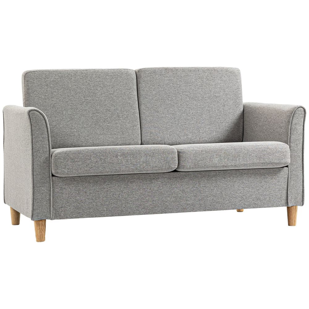 HOMCOM Double Seat Sofa Linen Upholstery Loveseat Couch w/ Armrests, Light Grey