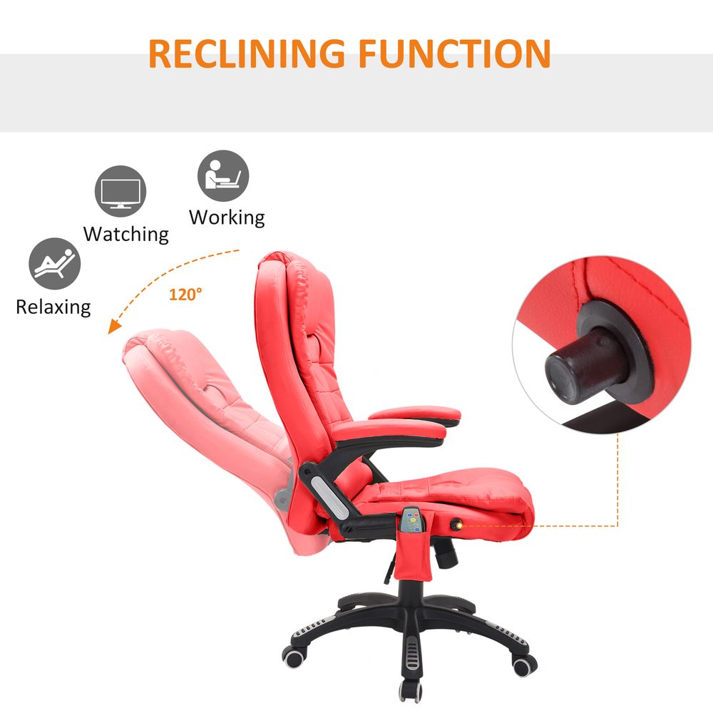 Heated Vibrating Massage Office Chair with Reclining Function, Red