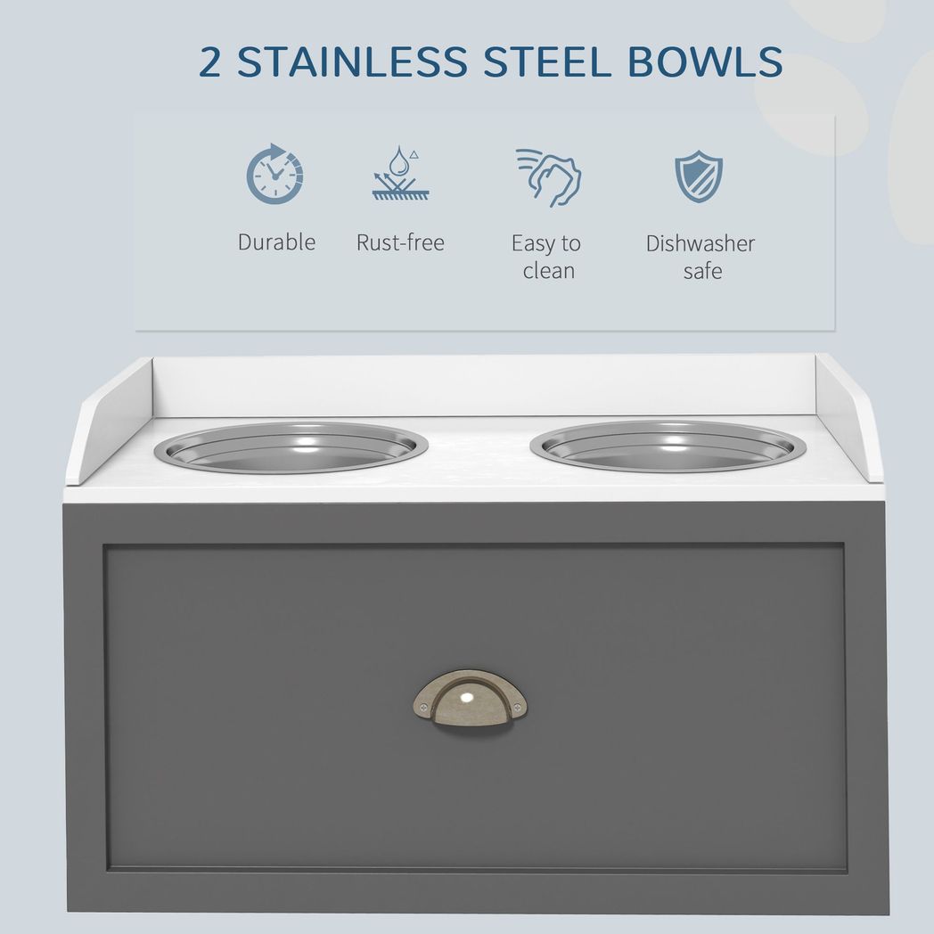 PawHut Stainless Steel Raised Dog Bowl with 21L Storage Drawer, for Large Dogs