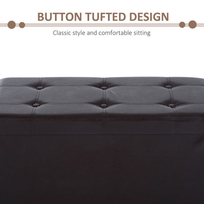 Folding Faux Leather Storage Cube Ottoman Bench Seat Brown