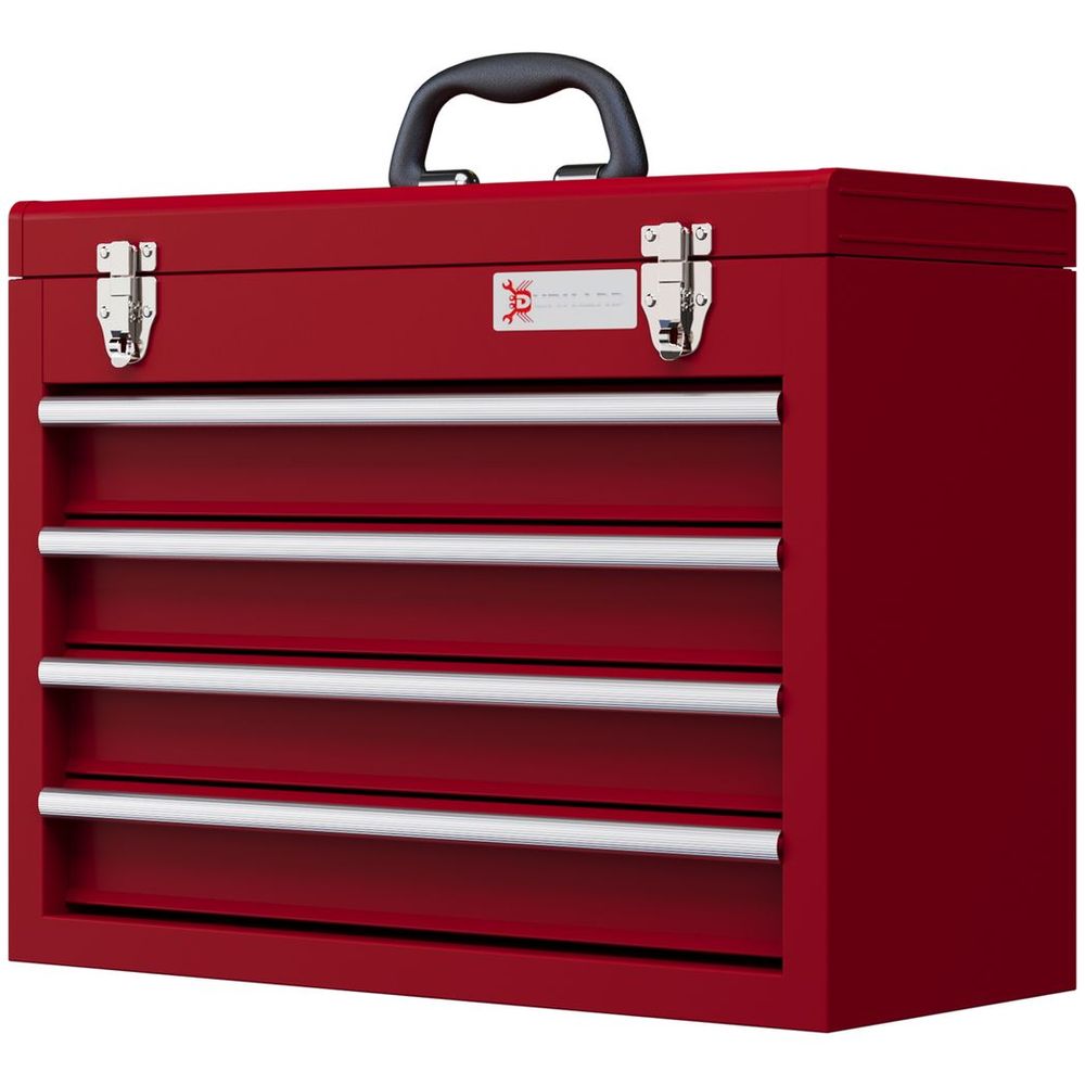 DURHAND Lockable 4 Drawer Tool Chest with Ball Bearing Slide Drawers Red