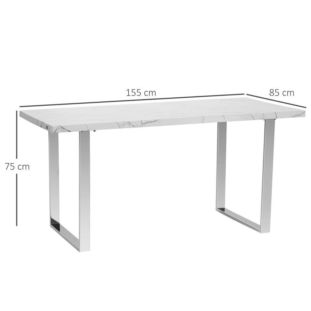 Modern Dining Table with Marble Effect Top Steel Legs for Living Room, White