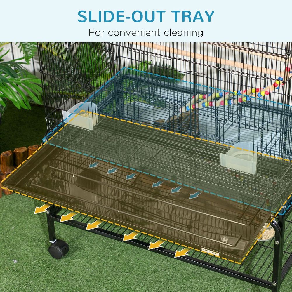 Bird Cage, with Stand, Wheels, Toys, for Budgies, Finches, Parakeets