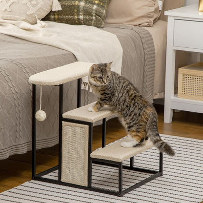 Cat Stairs w/ Sisal Scratching Board, Hanging Ball, Steel Frame - Cream Pawhut