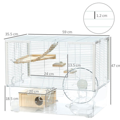 PawHut Hamster Cage, Gerbilarium Cage w/ Deep Bottom, Ramp, Exercise Wheel