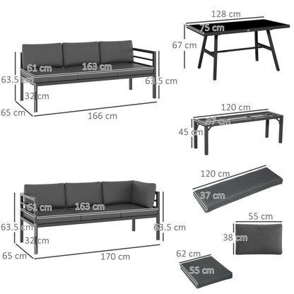 8-Seater Aluminium Garden Dining Sofa Furniture Set with Cushions