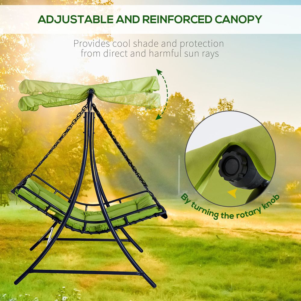 Swing Chair Canopy Hammock Green 2 Person with Cushion Seat Adjustable