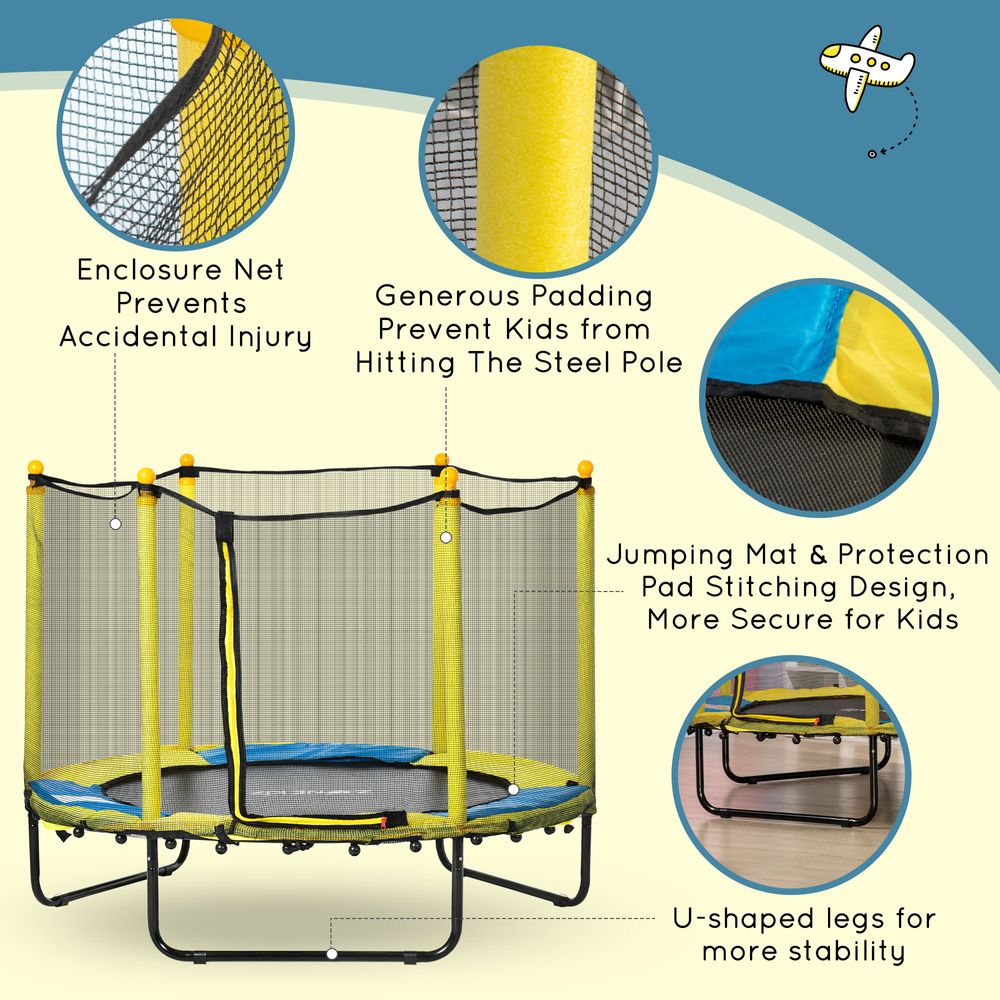 4.6FT Kids Trampoline w/ Enclosure, for Kids 1-10 Years - Yellow