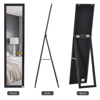 Full Length Mirror, Floor Standing or Wall-Mounted Long Mirror, Black