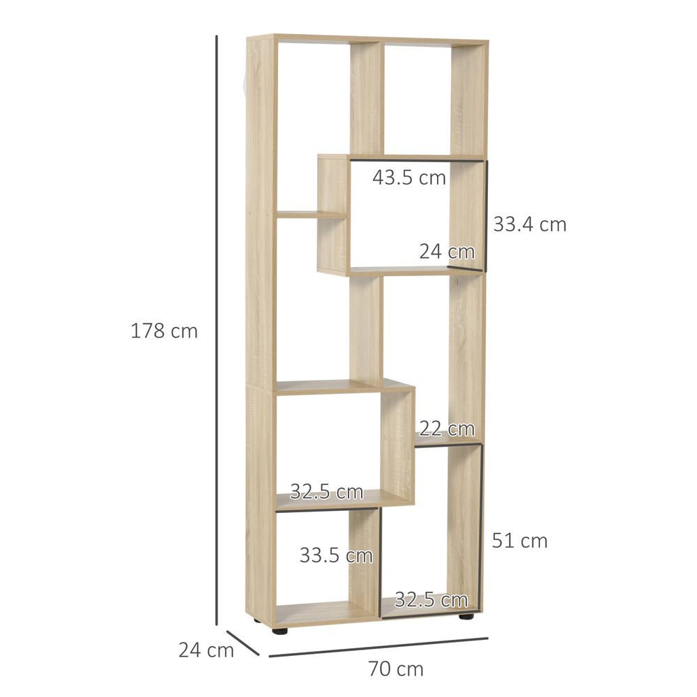 178cm 8-Shelf Bookcase w/ Melamine Surface Oak Tone Multipurpose 8-Grid