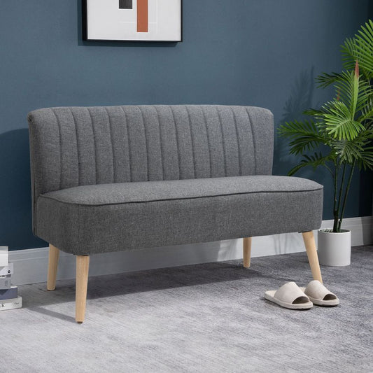 Modern Double Seat Sofa Loveseat Couch Padded Linen Wood Legs, Grey