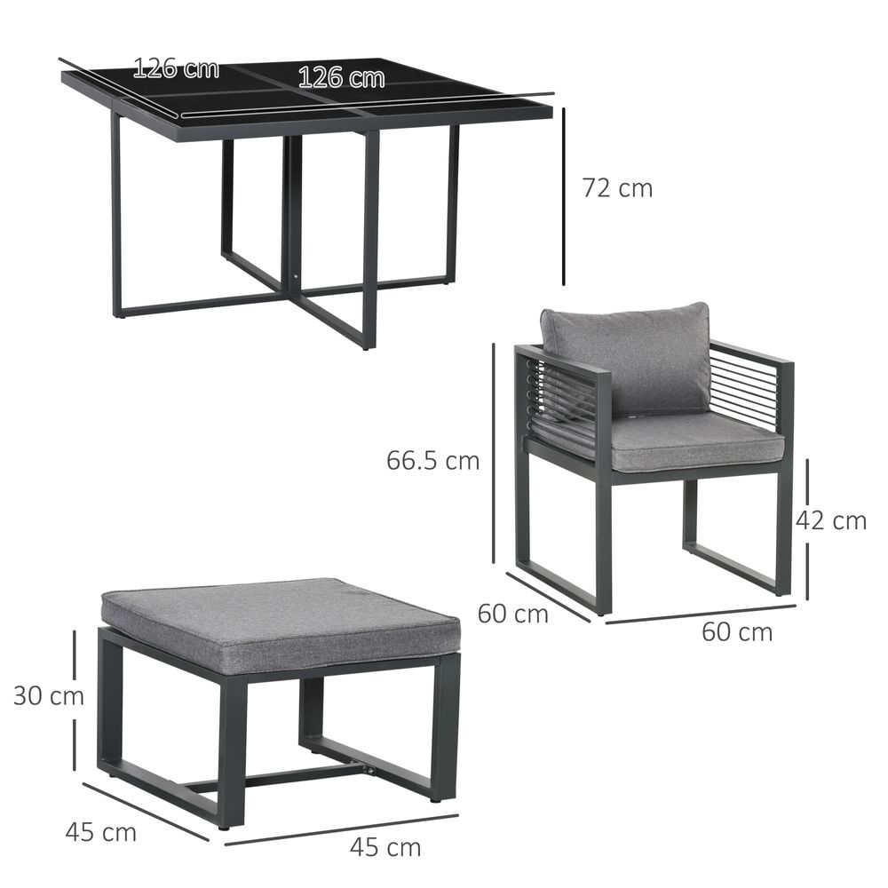 8 Seater Dining Cube Set  Dining Table, 4 Chairs & 4 Footstools & Cushion, Grey