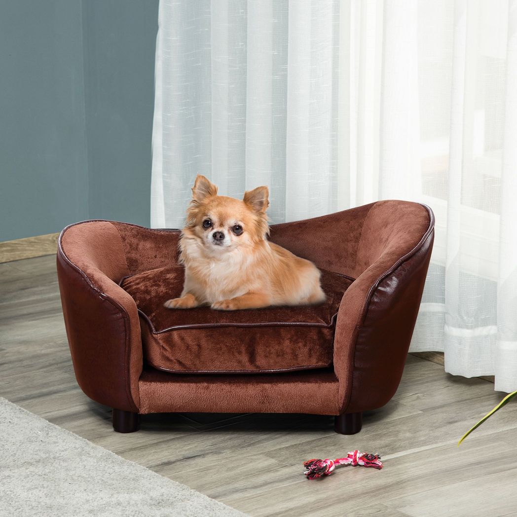 PawHut Dog Sofa Chair with Legs Cushion for XS Dog Cat 68.5x40.5x40.5 cm, Brown