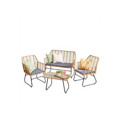 Neo Grey Bamboo Style Garden Sofa, Table & Chairs 4 Piece Set