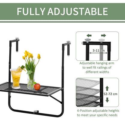 Balcony Hanging Table, Metal Wall Mount Desk, Adjust Black