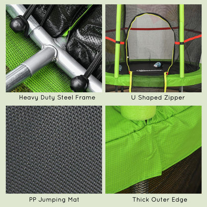 Kids Trampoline Mini Bouncer w/ Enclosure Net Age 3-6 Years Green HOMCOM