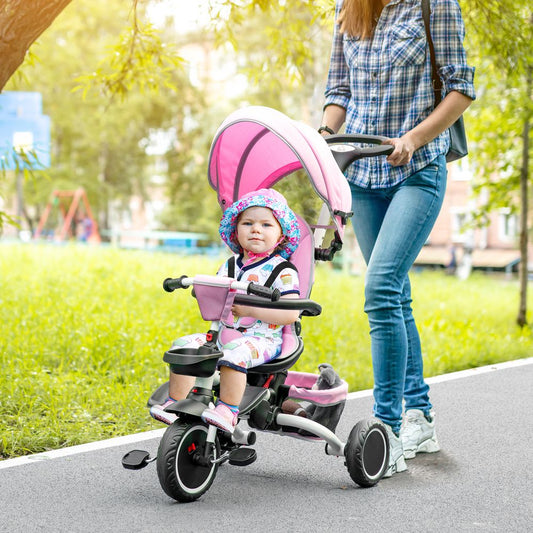 Multifunctional Baby Trike with Rotatable Seat, Push Handle - Pink