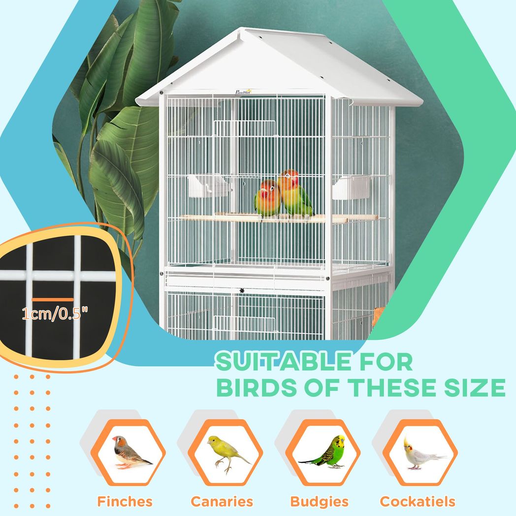 PawHut Metal Bird Cage Feeder, for Small and Medium Bird - White