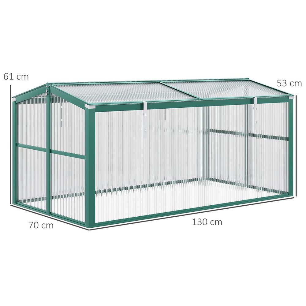 Outsunny Aluminium Cold Frame Greenhouse Planter with Openable Top 130x70x61cm