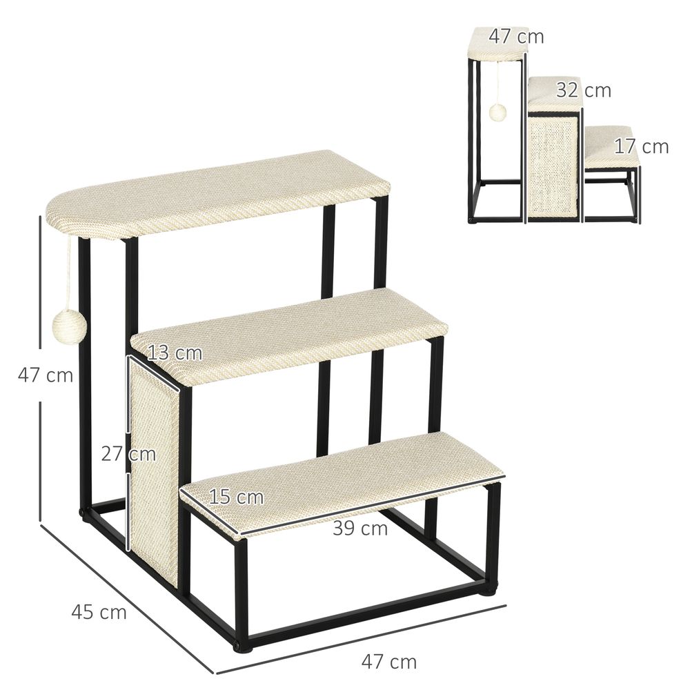 Cat Stairs w/ Sisal Scratching Board, Hanging Ball, Steel Frame - Cream Pawhut