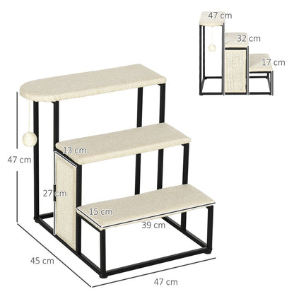 Cat Stairs w/ Sisal Scratching Board, Hanging Ball, Steel Frame - Cream Pawhut