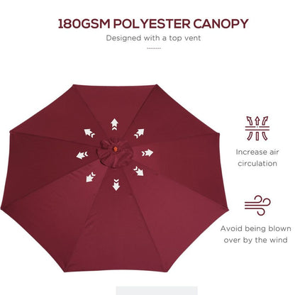 3m Fir Wooden Garden Parasol Sun Shade Outdoor Umbrella Canopy Wine Red