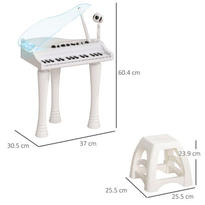 AIYAPLAY 32 Keys Kids Piano Keyboard with Stool, Lights, Microphone, White