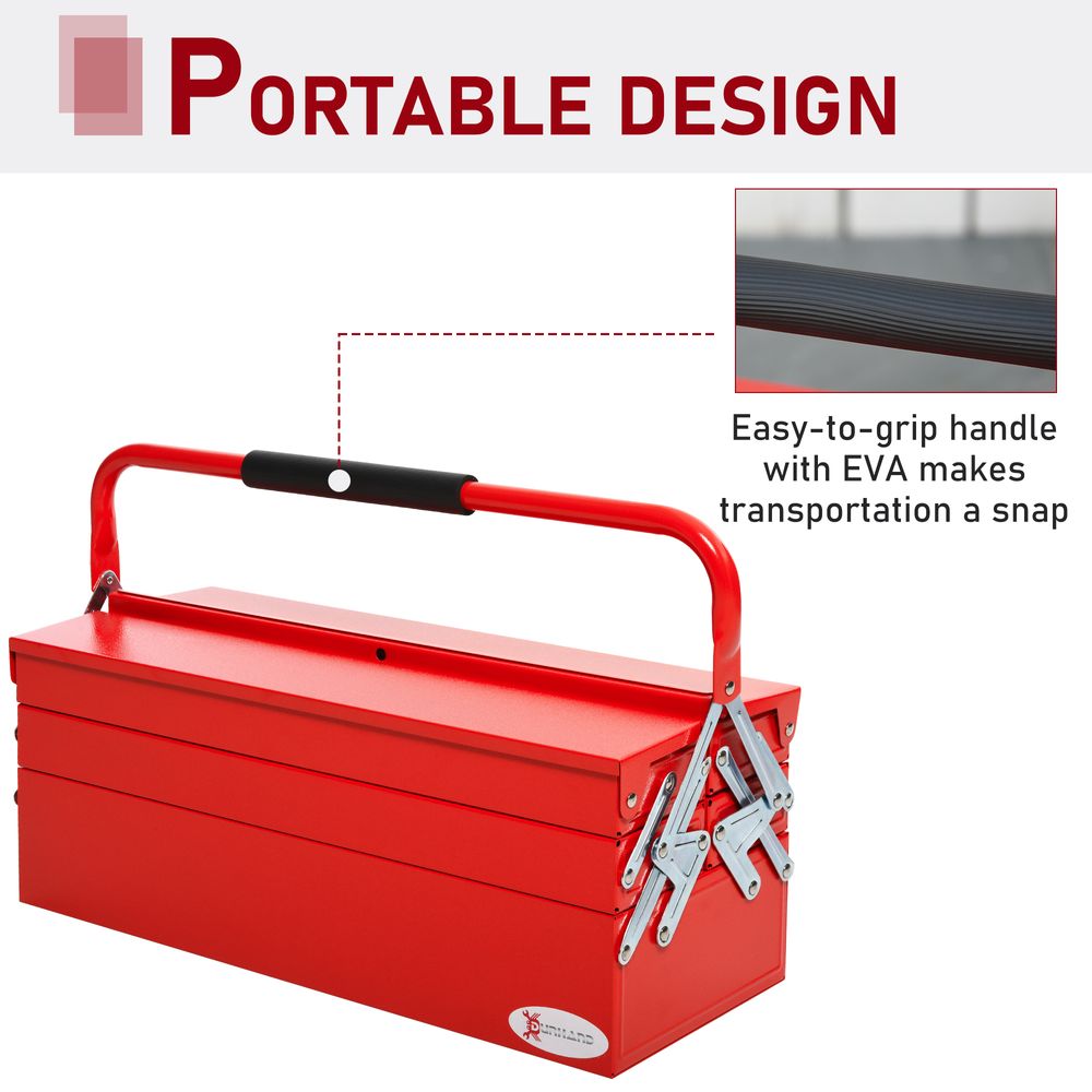 Metal Cantilever Toolbox 3 Tier 5 Tray Storage Organizer  Carry Handle Durhand