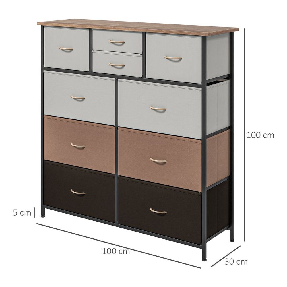 HOMCOM Bedroom Chest of Drawers Fabric Dresser w/ Foldable Drawers Multicolour