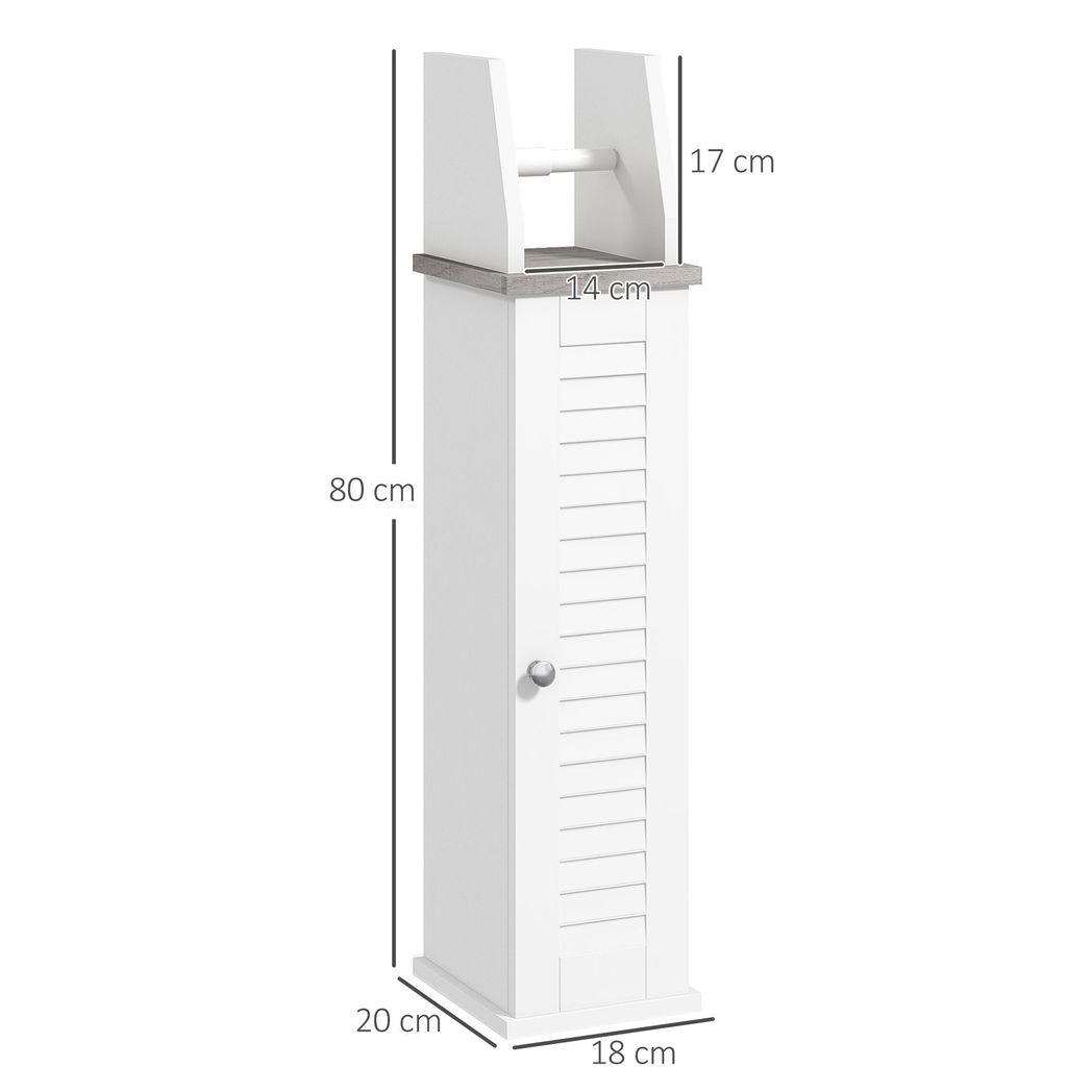 Slim Toilet Roll Storage Unit with Cupboard and Adjustable Shelf, White