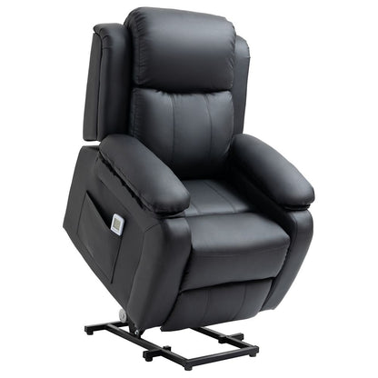 Electric Power Lift Recliner Chair with Massage Vibration Side Pocket, Black