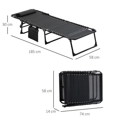 Lounger Folding Reclining Camping Bed 5-position Adjustable Black