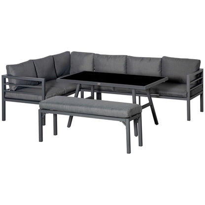 8-Seater Aluminium Garden Dining Sofa Furniture Set with Cushions