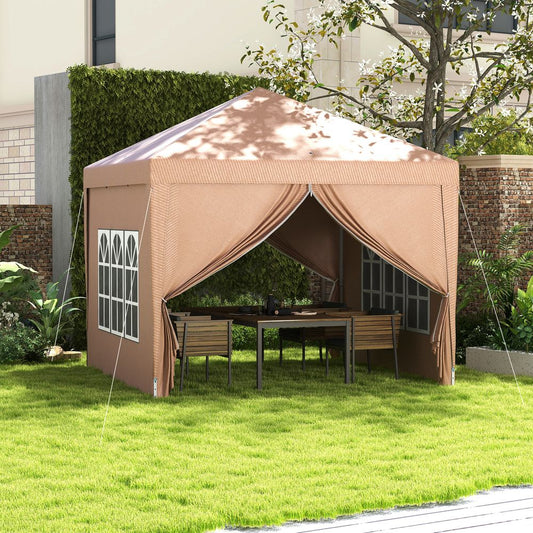 Outsunny 3x3 m Pop Up Gazebo Party Tent Canopy Marquee with Storage Bag Coffee