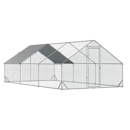 PawHut Walk In Chicken Run Large Galvanised Chicken Coop with Cover 6 x 3 x 2m