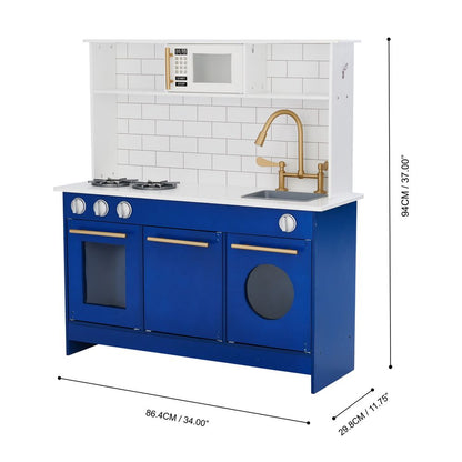 Blue Kids Toy Kitchen Wooden Cooker Children Imitation Play