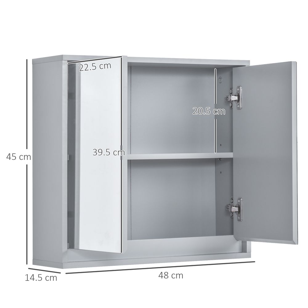 Wall Mounted Mirror Cabinet with Storage Shelf Bathroom Cupboard Grey