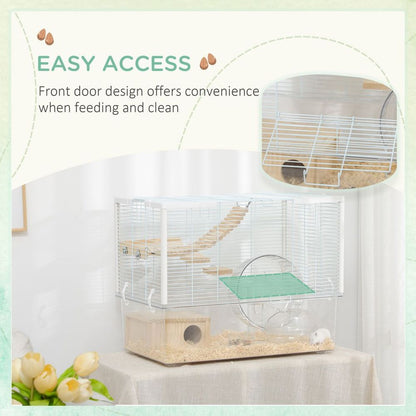 PawHut Hamster Cage, Gerbilarium Cage w/ Deep Bottom, Ramp, Exercise Wheel