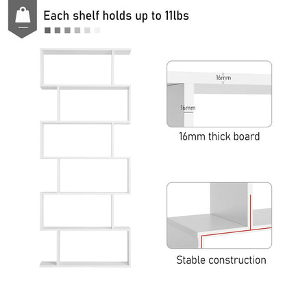 Particle Board 6-Tier Asymmetrical Shelving Unit White