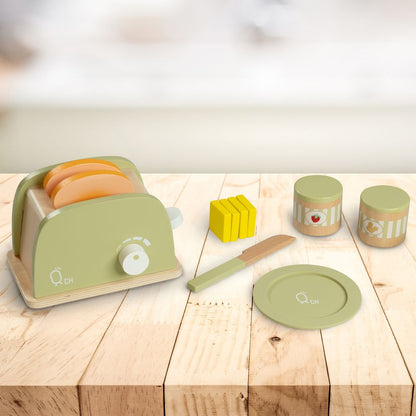 Wooden Toaster Toy Play Kitchen Accessories 11 pcs Green TK-W00006