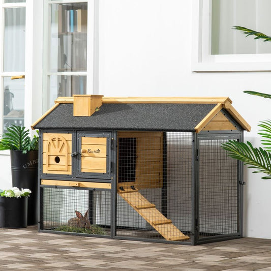 PawHut Rabbit Hutch Outdoor Bunny Cage w/ Run, Removable Tray 120 x 55.5 x 80cm