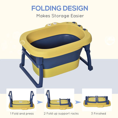 Foldable Baby Bathtub for Newborns Infants Toddlers w/ Stool - Yellow