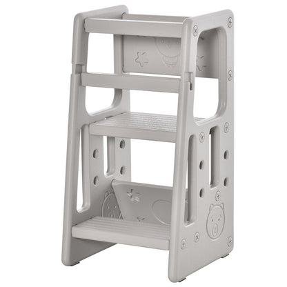 Kids Step Stool Adjustable Standing Platform Toddler Kitchen Stool Grey HOMCOM