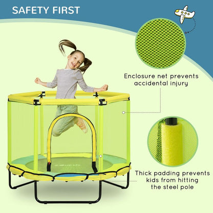 4.6 FT Trampoline with Enclosure Net Bungee Gym, Yellow