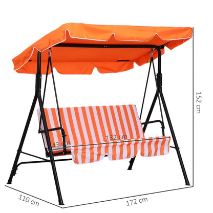 Outdoor Metal Hammock Swing Chair 3-Seater Patio Bench Garden Orange