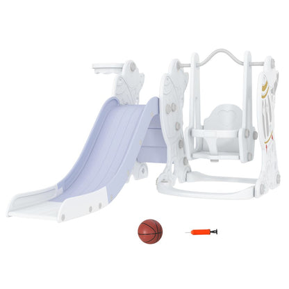 AIYAPLAY Space-Themed Slide and Swing Set for Kids, Swing Slide Basketball Hoop