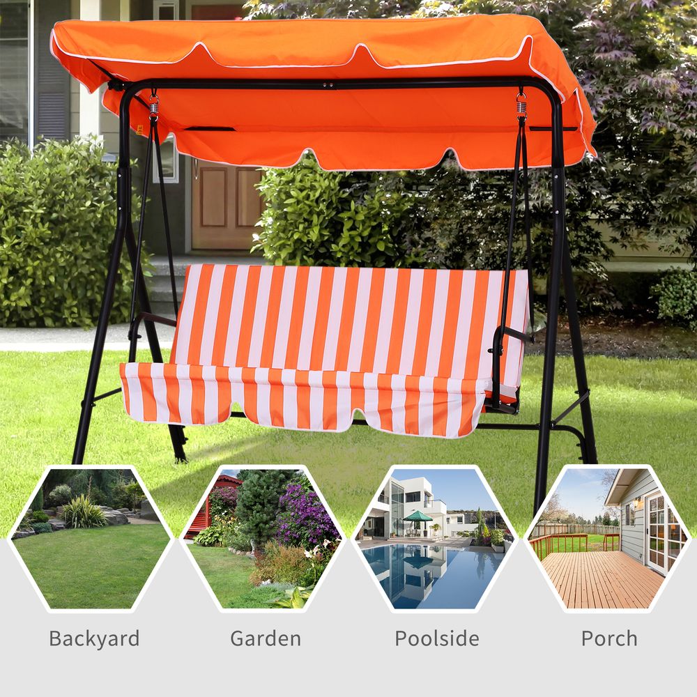 Outdoor Metal Hammock Swing Chair 3-Seater Patio Bench Garden Orange