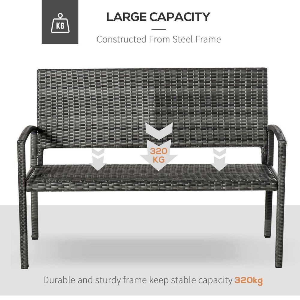 Patio Rattan 2 Seater Garden Bench Love Seater Garden Armchair Grey