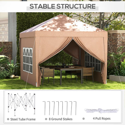 Outsunny 3x3 m Pop Up Gazebo Party Tent Canopy Marquee with Storage Bag Coffee