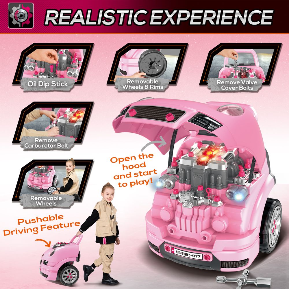 Kids Truck Engine Toy Set w/ Horn Light Car Key Age 3-5 Years, Pink